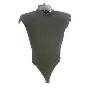 Good American Mock Padded Shoulders Body Suit Gray 0 XS